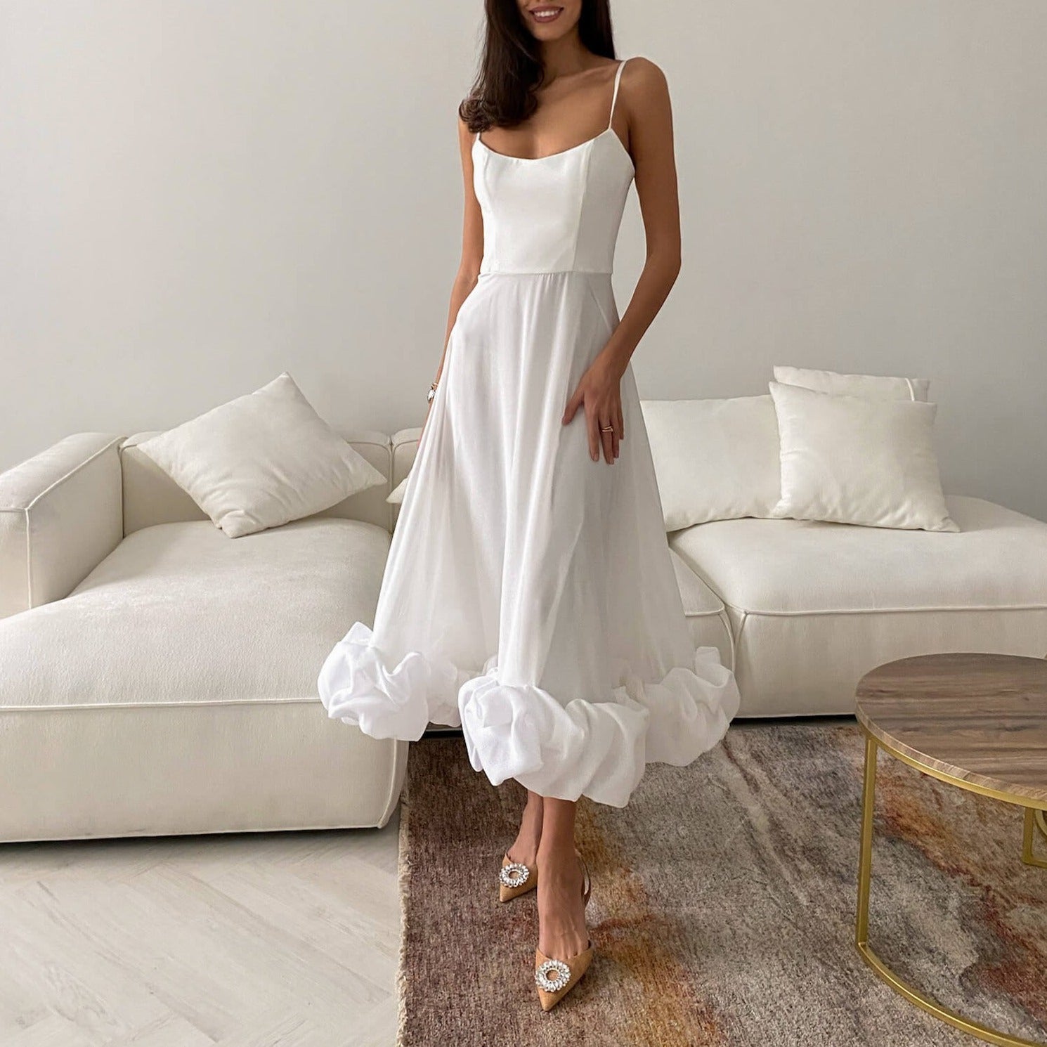 Flounce Bustier Midi Dress - allsose