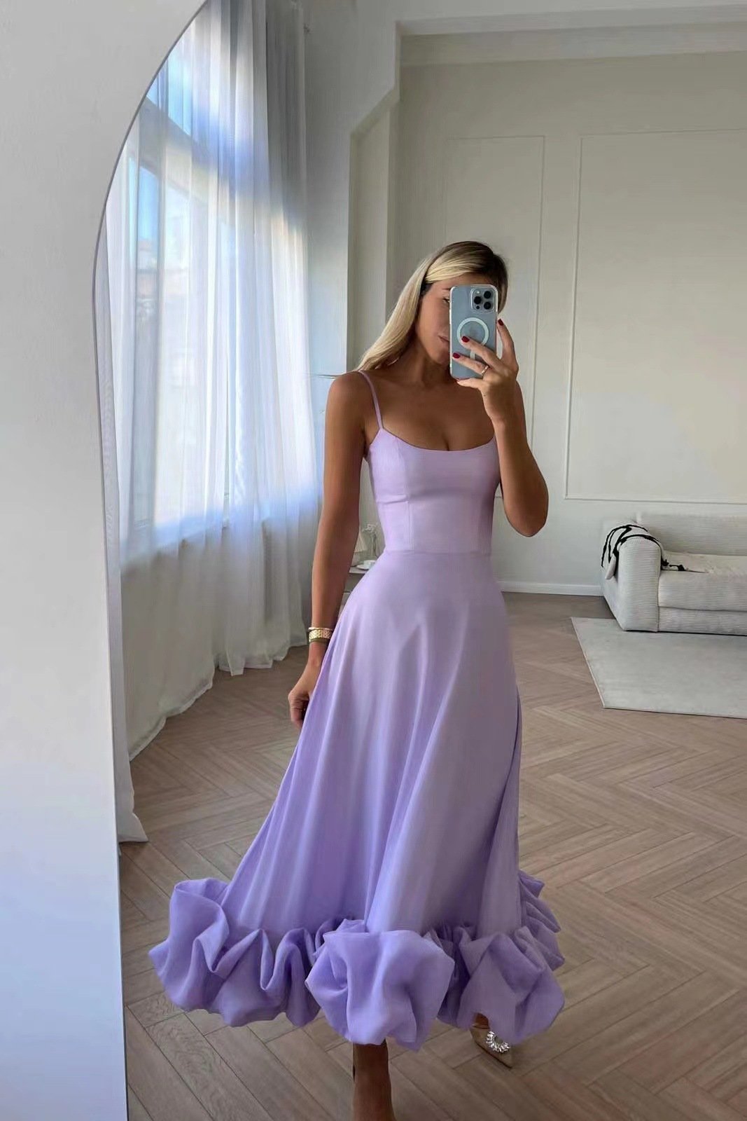 Flounce Bustier Midi Dress - allsose