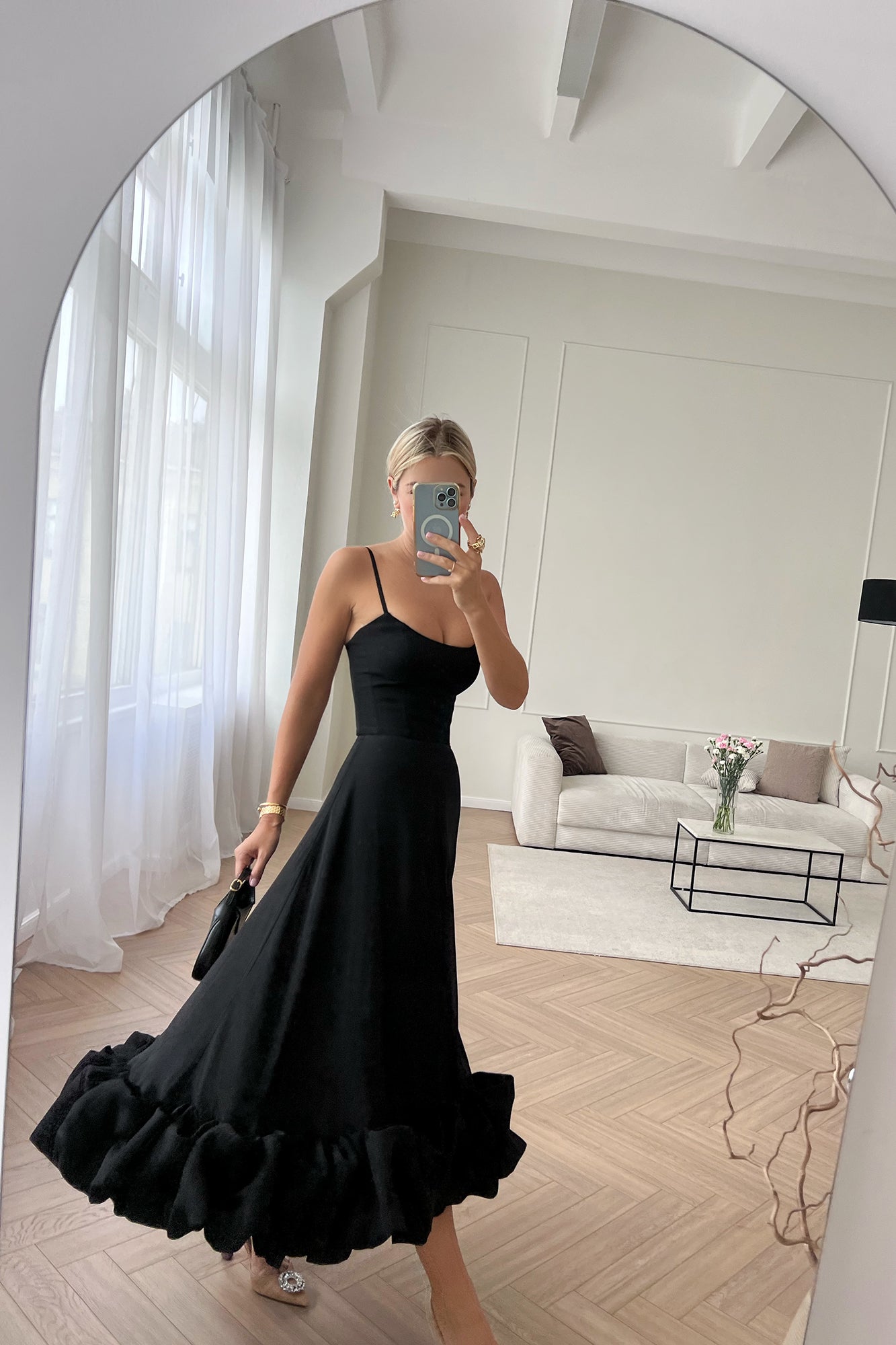 Flounce Bustier Midi Dress - allsose