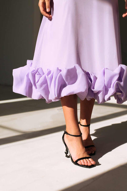 Flounce Bustier Midi Dress - allsose