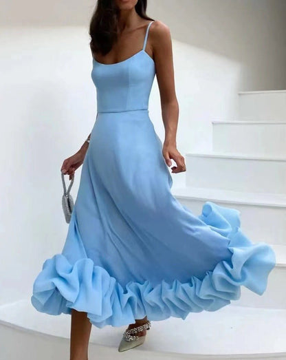 Flounce Bustier Midi Dress - allsose