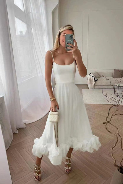 Flounce Bustier Midi Dress - allsose