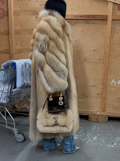Full Length Fox Fur Coat - allsose