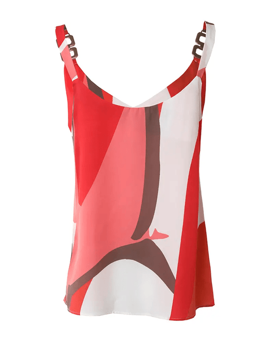 Geo Print Chain Strap V - Neck Cami Top - allsose