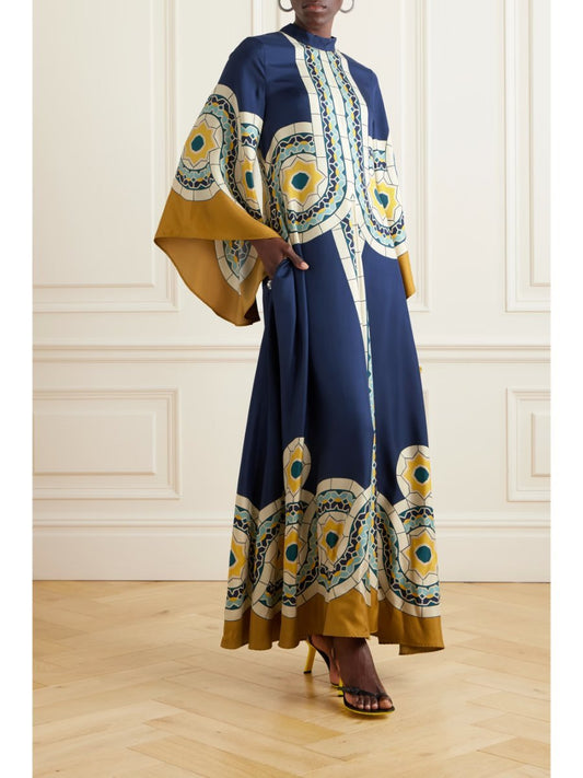 Gorgeous Printed Silk Twill Maxi Dress - allsose
