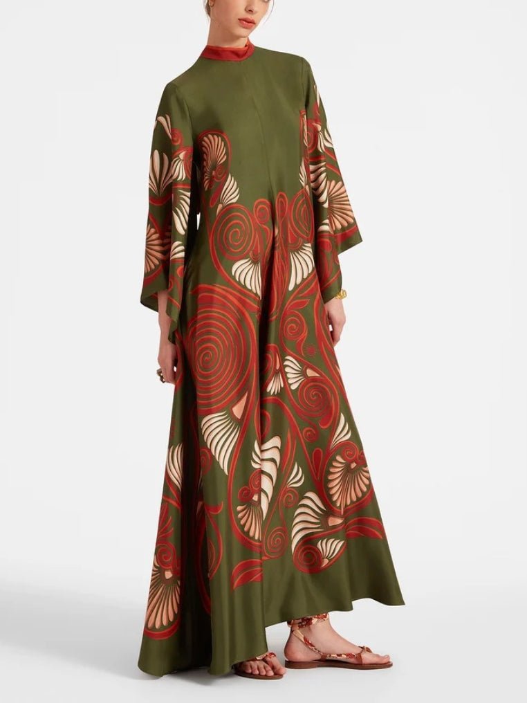 Gorgeous Printed Silk Twill Maxi Dress - allsose