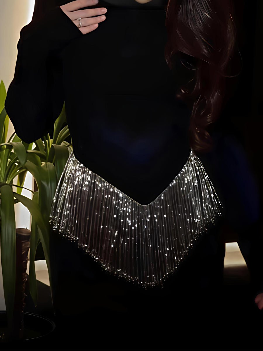Gorgeous Rhinestone Sparkle Tassels Slim Maxi Dress - allsose