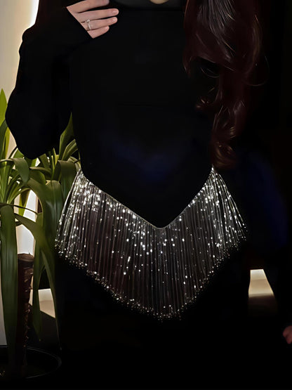 Gorgeous Rhinestone Sparkle Tassels Slim Maxi Dress - allsose