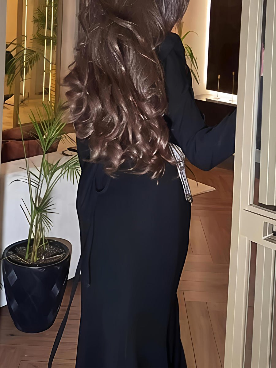 Gorgeous Rhinestone Sparkle Tassels Slim Maxi Dress - allsose