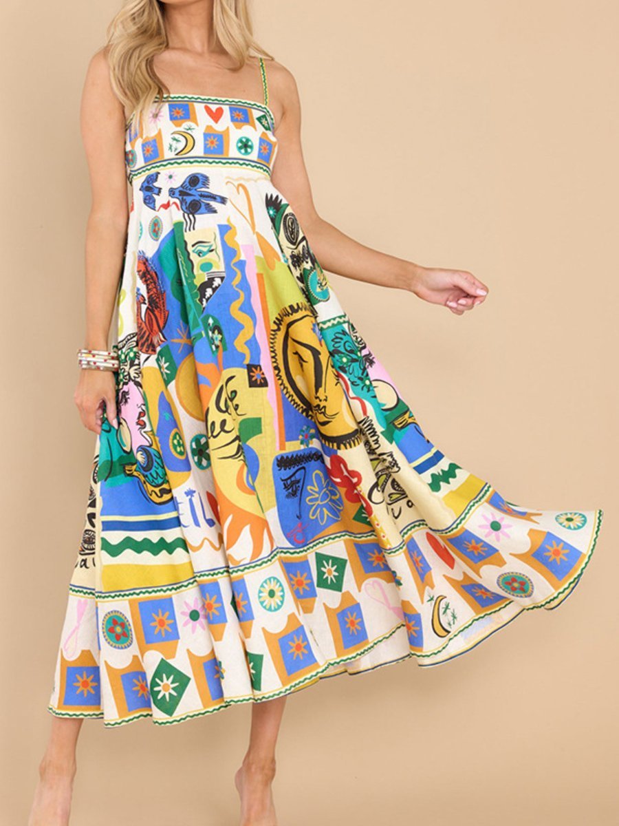 Graffiti Printed Sleeveless Dress - allsose
