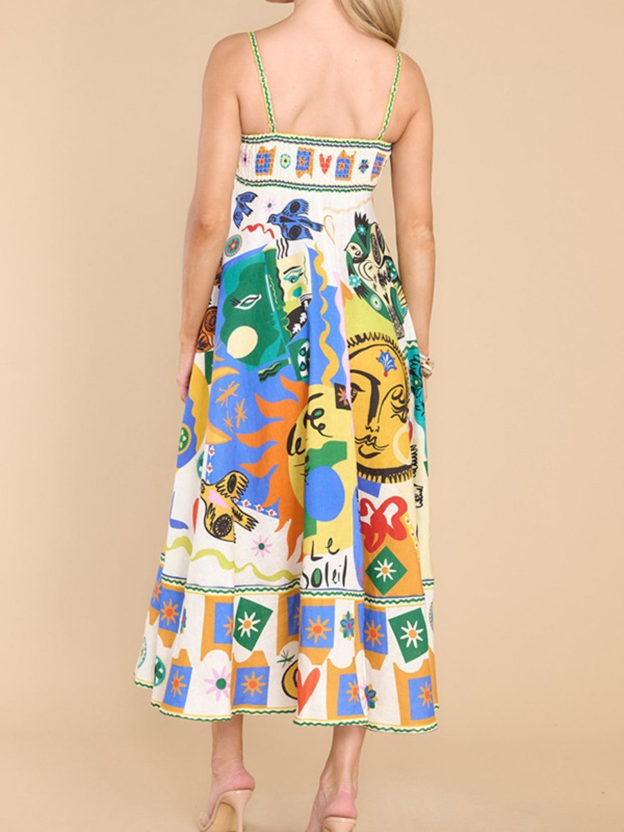 Graffiti Printed Sleeveless Dress - allsose