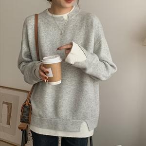 Gray and White Oversized Cut - Out Long Sleeve Twofer Sweater - allsose