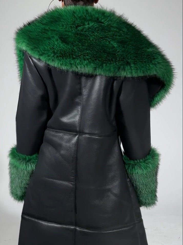 Green Fur Trim Trench - allsose