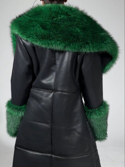 Green Fur Trim Trench - allsose