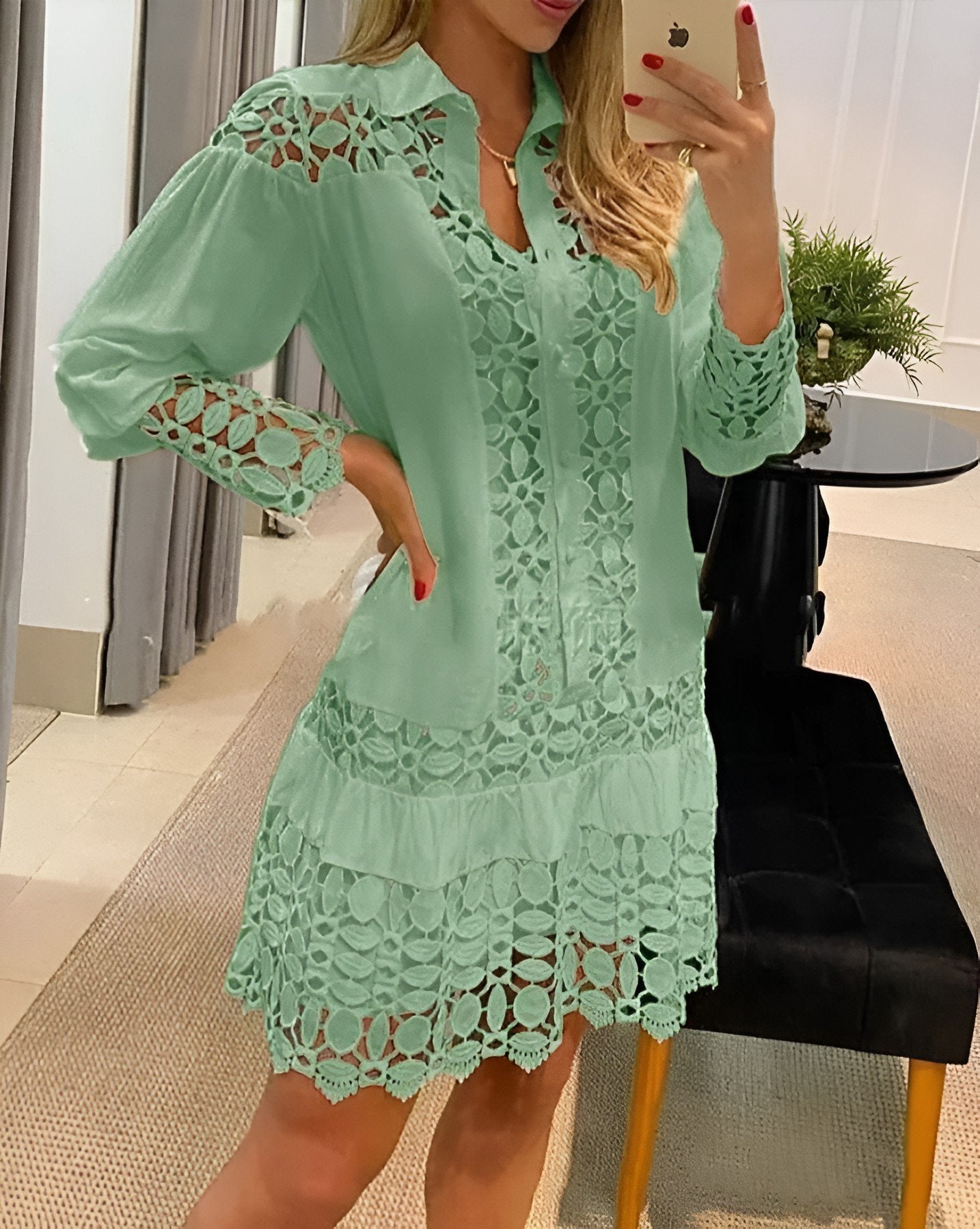 Guipure Lace Patch Shirt Dress With Cami Dress - allsose