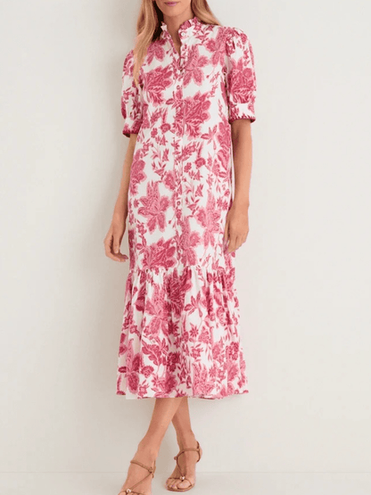 Hibiscus Floral Whipstitch Felicity Maxi Dress - allsose