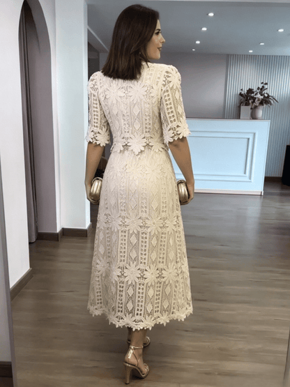 High Collar Floral Lace Carmé Dress - allsose