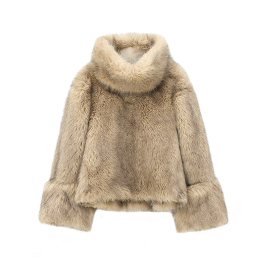High Collar Gradient Faux Fur - allsose