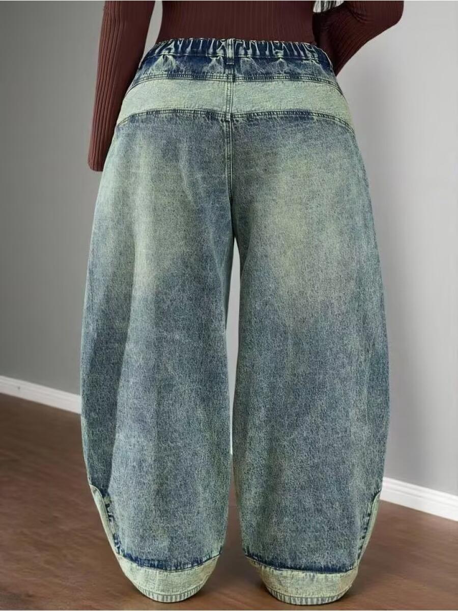 High - Waisted Patchwork Wide - Leg Jeans - allsose