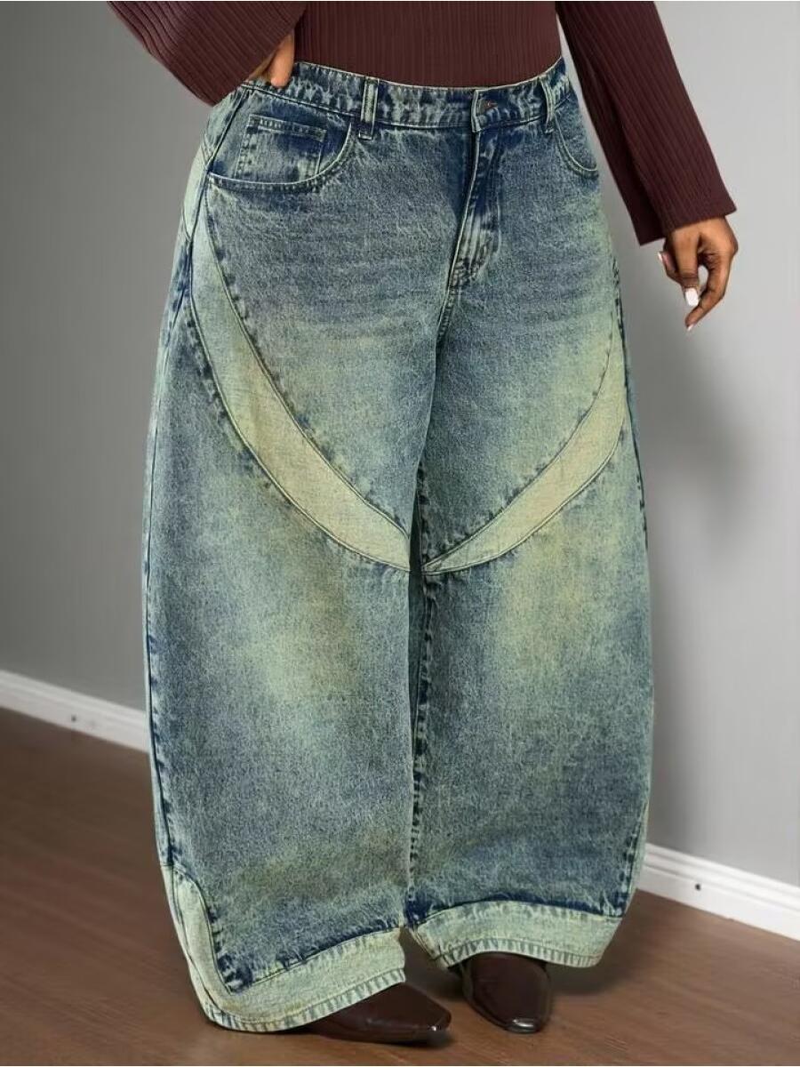 High - Waisted Patchwork Wide - Leg Jeans - allsose