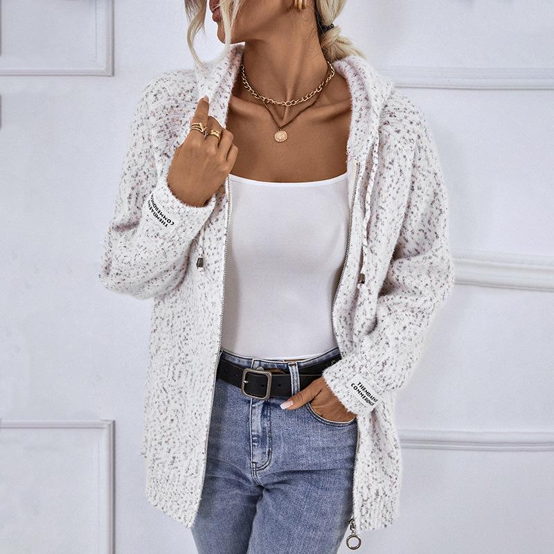 Hooded Drawstring Knit Cardigan - allsose