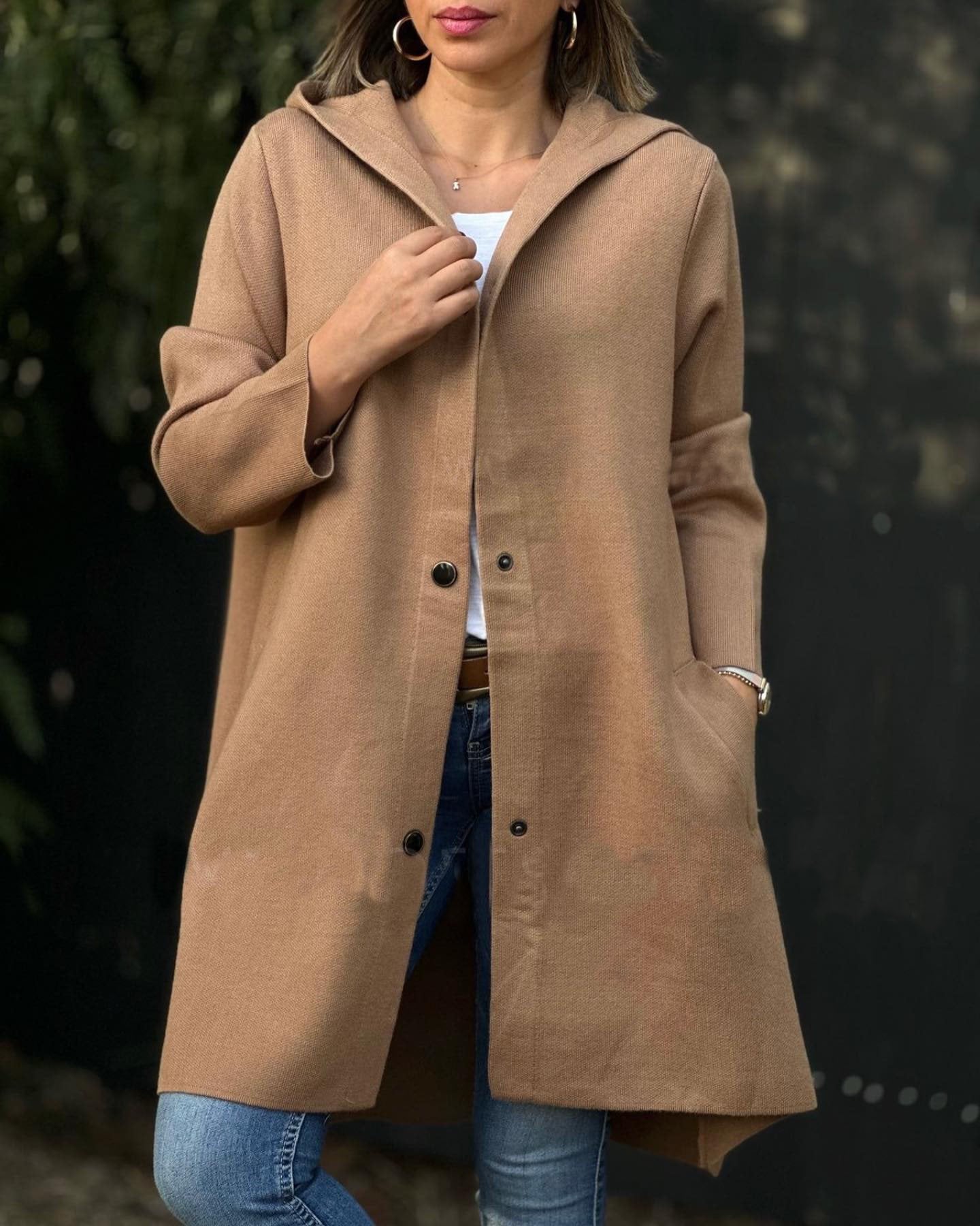 Hooded Pockets Knit Jacket - allsose