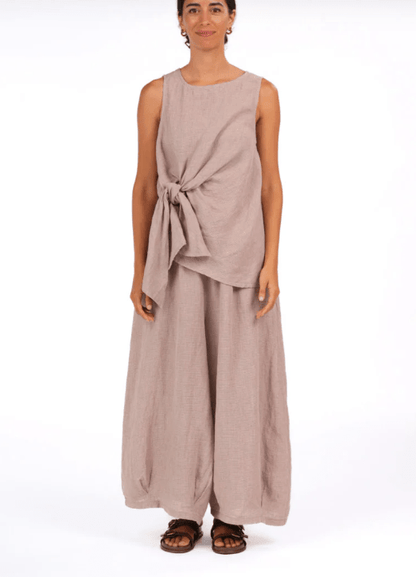 Houndstooth Linen Front Tie Up Two Piece Set - allsose