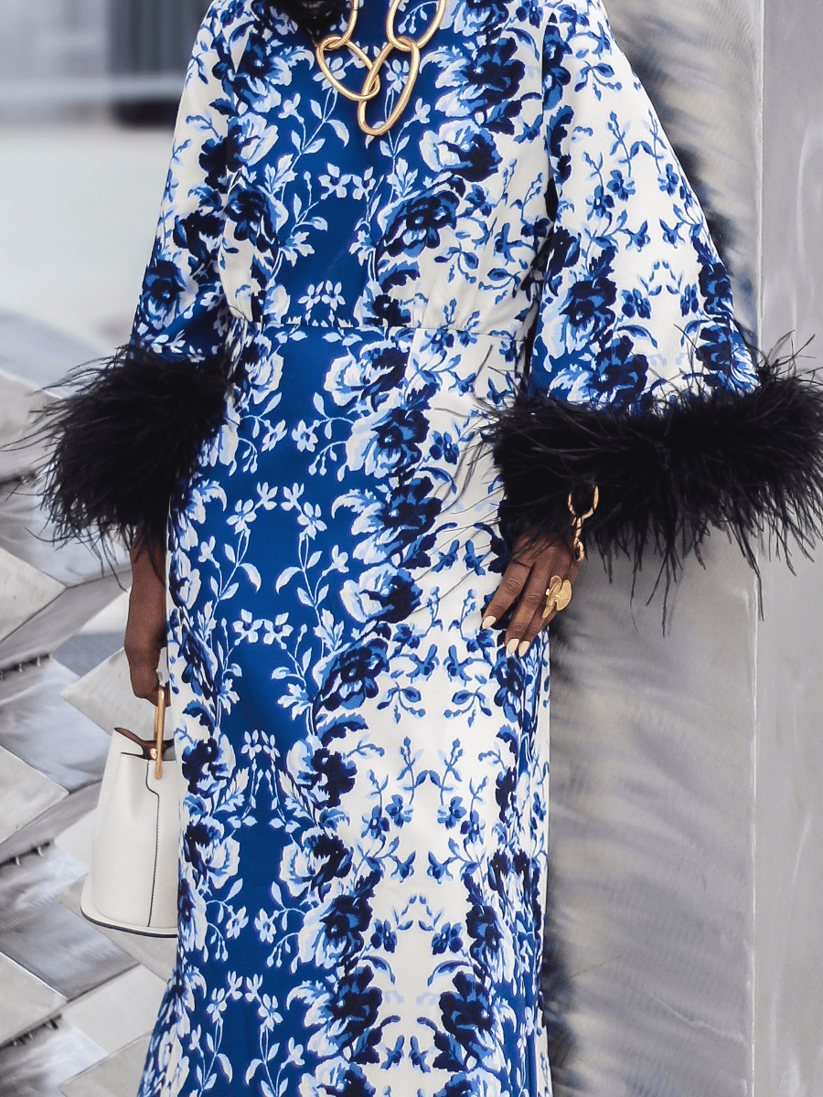 Indigo Reflection Feather Maxi Dress - allsose
