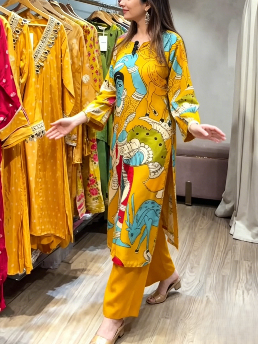 Kalamkari Print Ethnic Kurta Dress - allsose