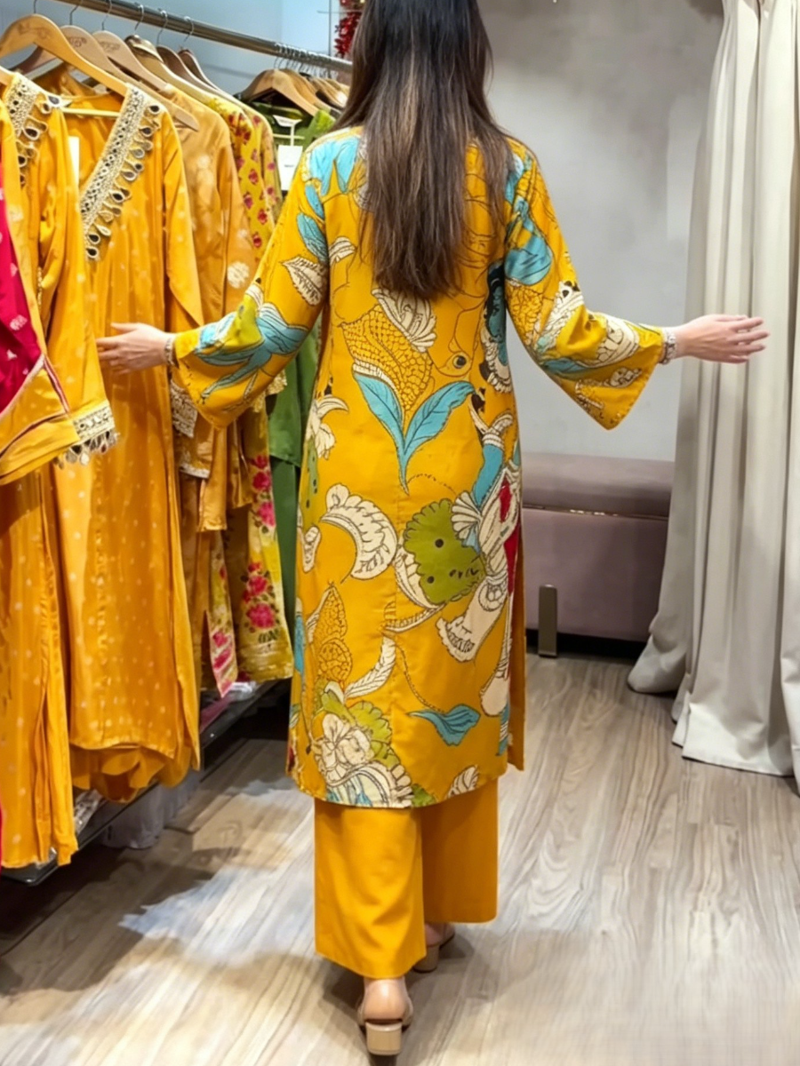 Kalamkari Print Ethnic Kurta Dress - allsose