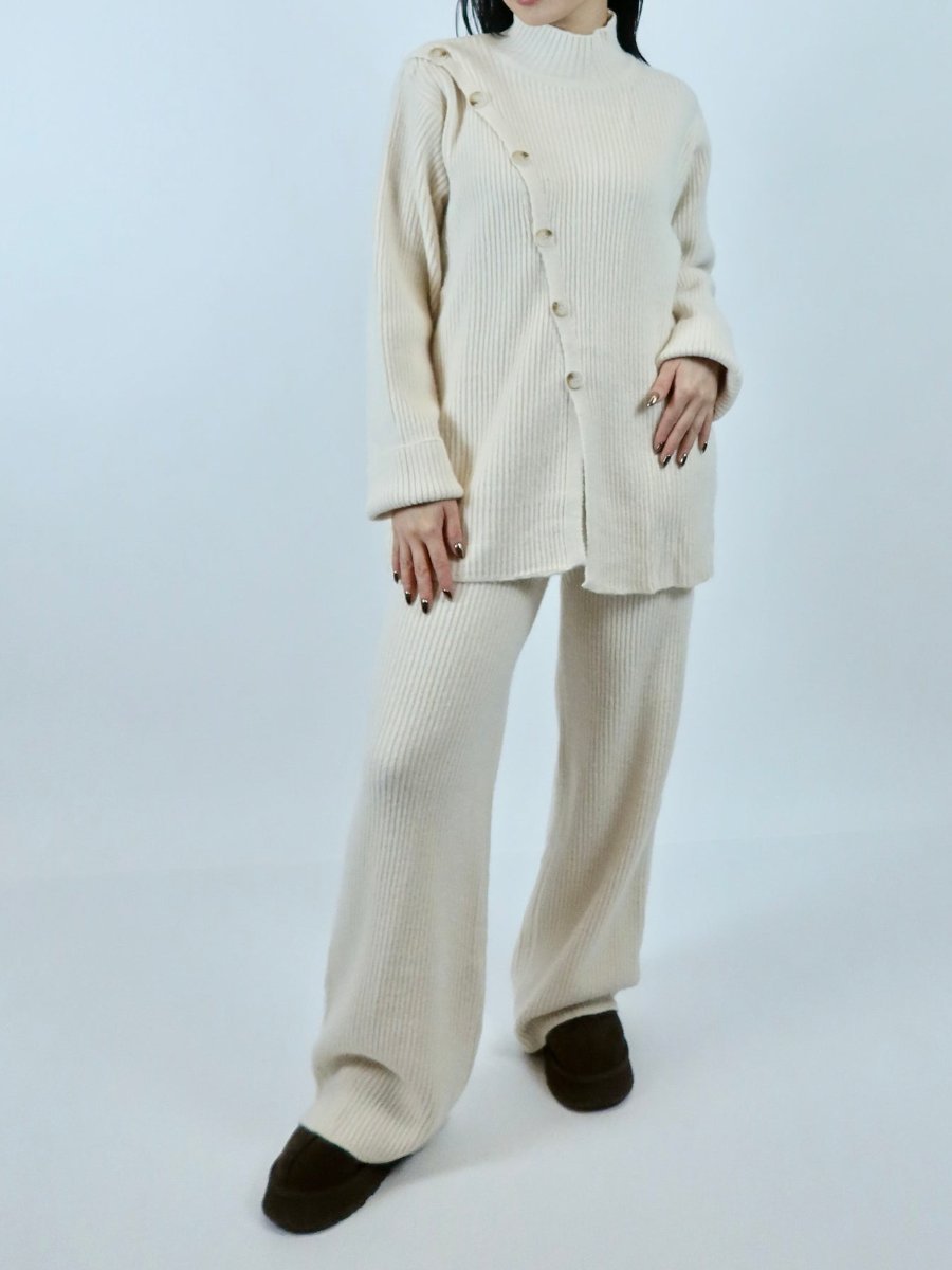 Knitted 2pc Set With Oblique Button - allsose