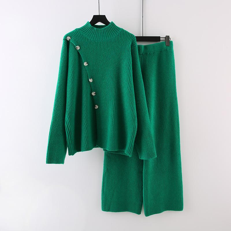 Knitted 2pc Set With Oblique Button - allsose