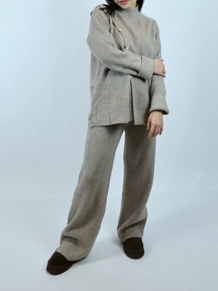Knitted 2pc Set With Oblique Button - allsose