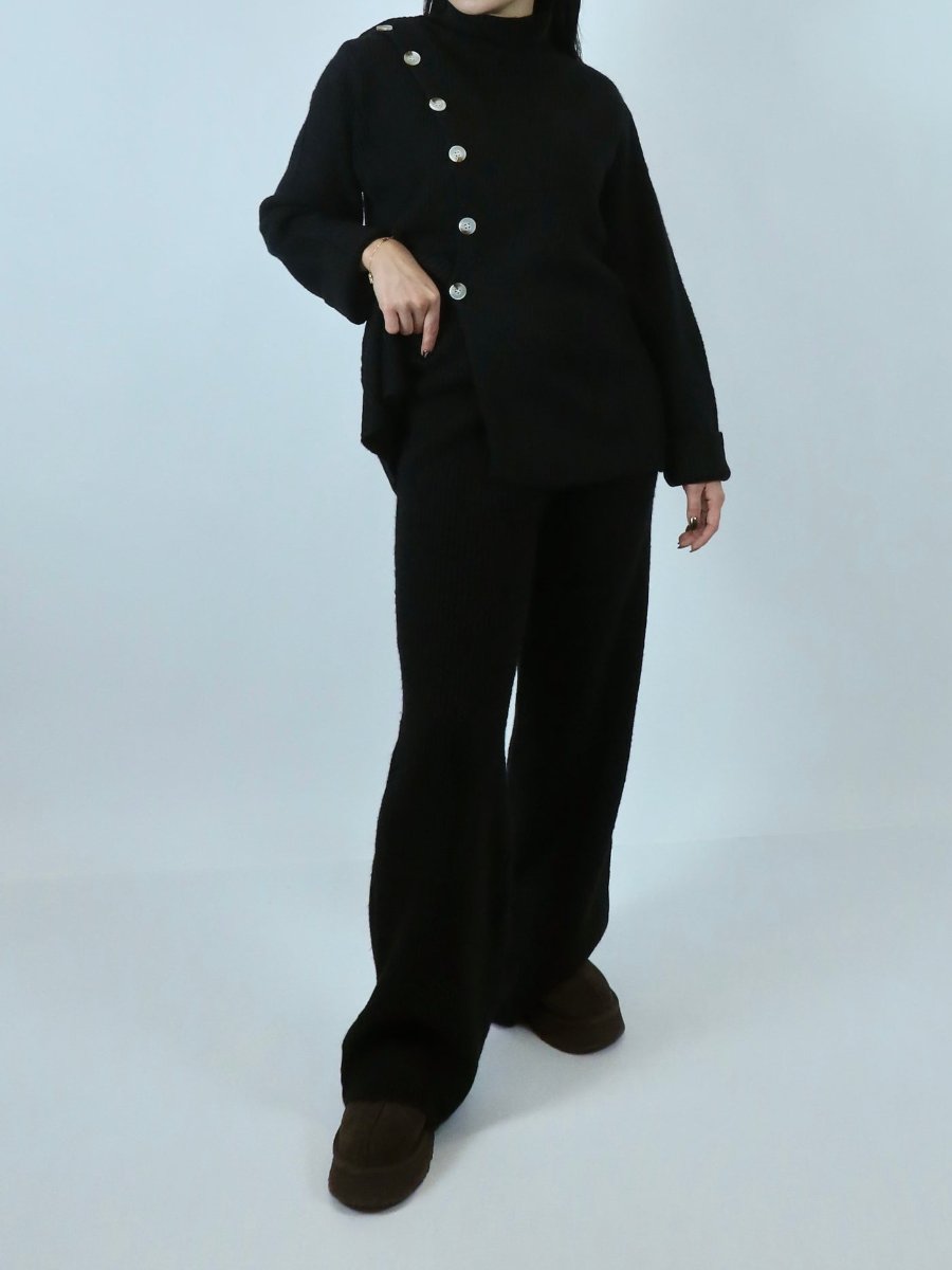 Knitted 2pc Set With Oblique Button - allsose