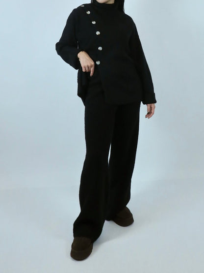 Knitted 2pc Set With Oblique Button - allsose