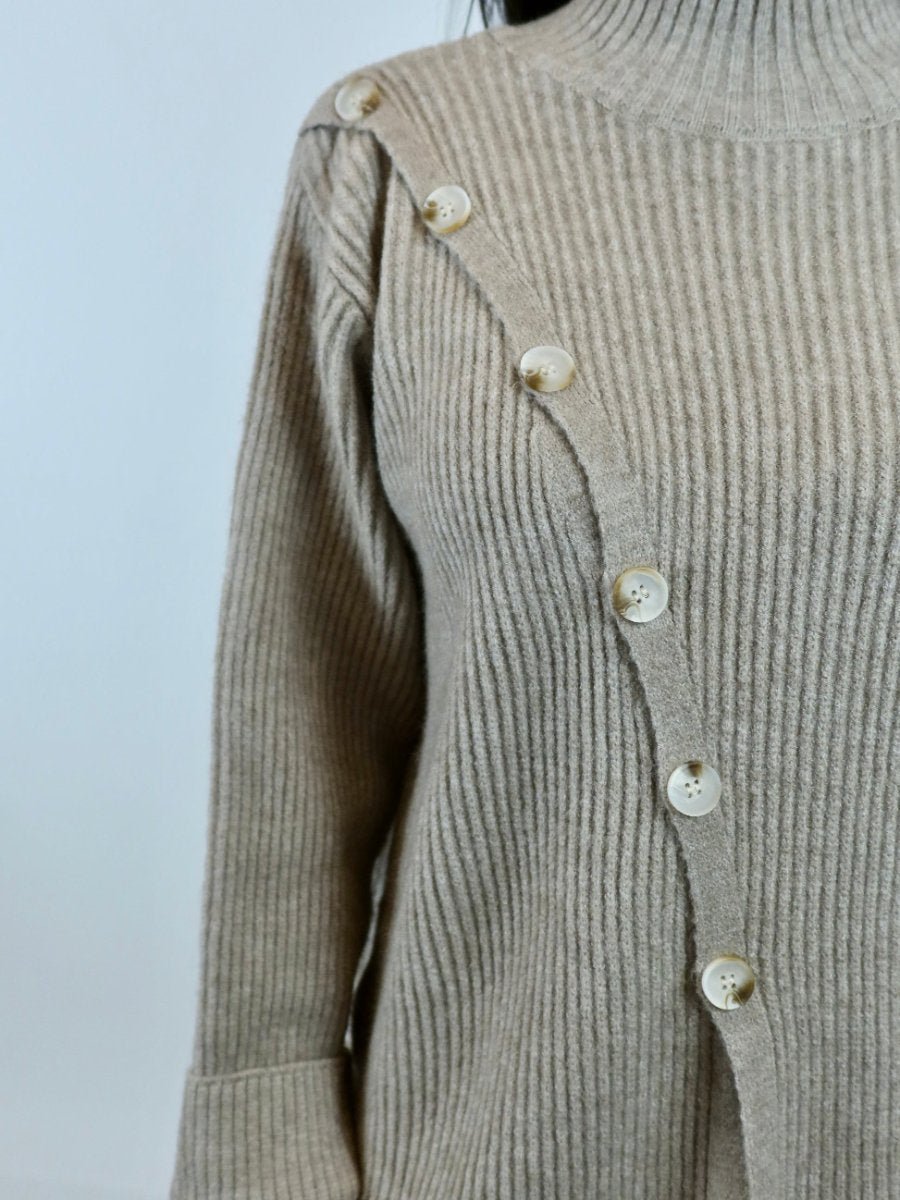 Knitted 2pc Set With Oblique Button - allsose