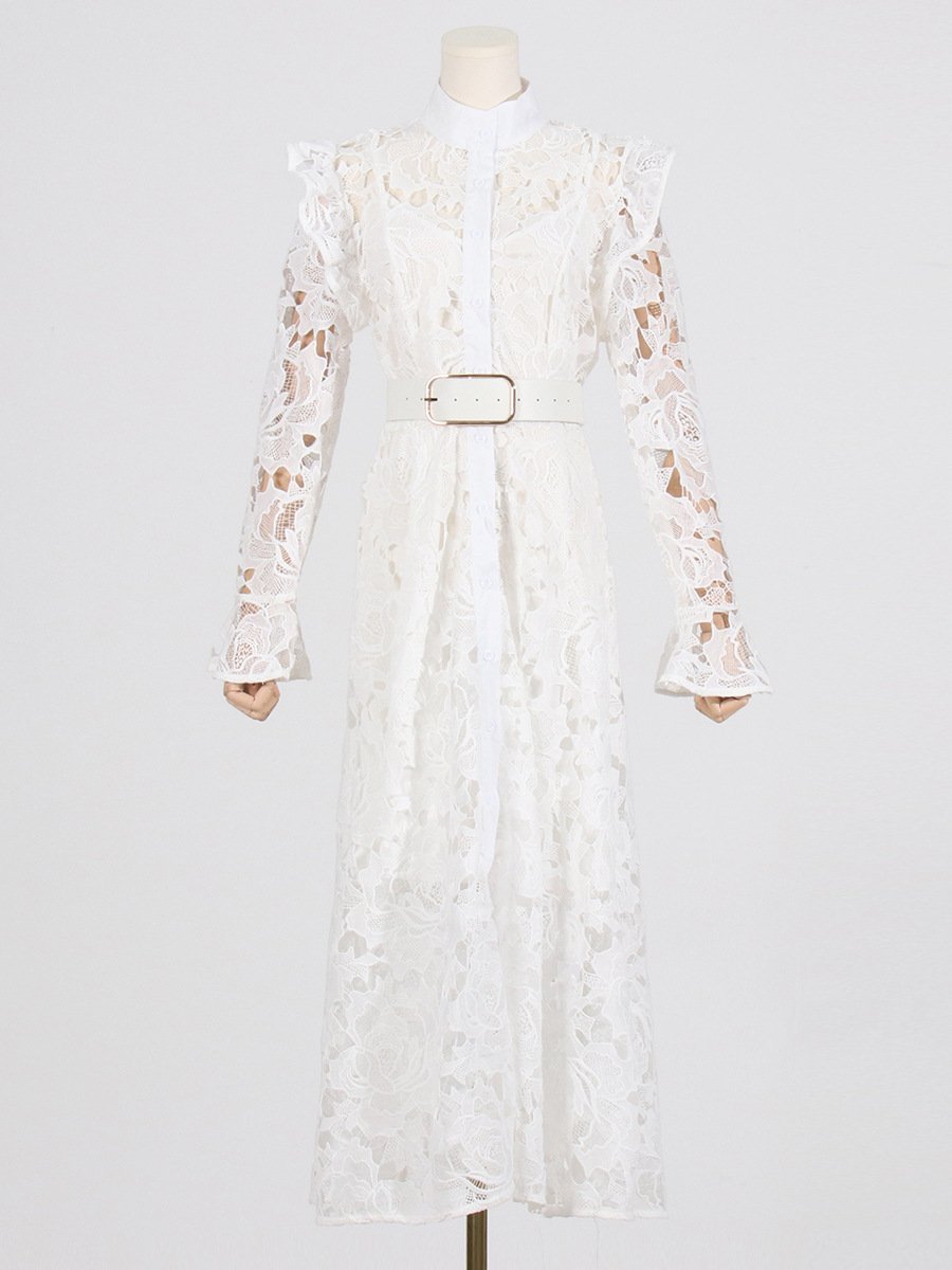 Lace Butterfly Sleeve Midi Dress - allsose