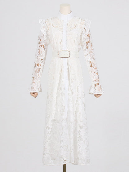 Lace Butterfly Sleeve Midi Dress - allsose