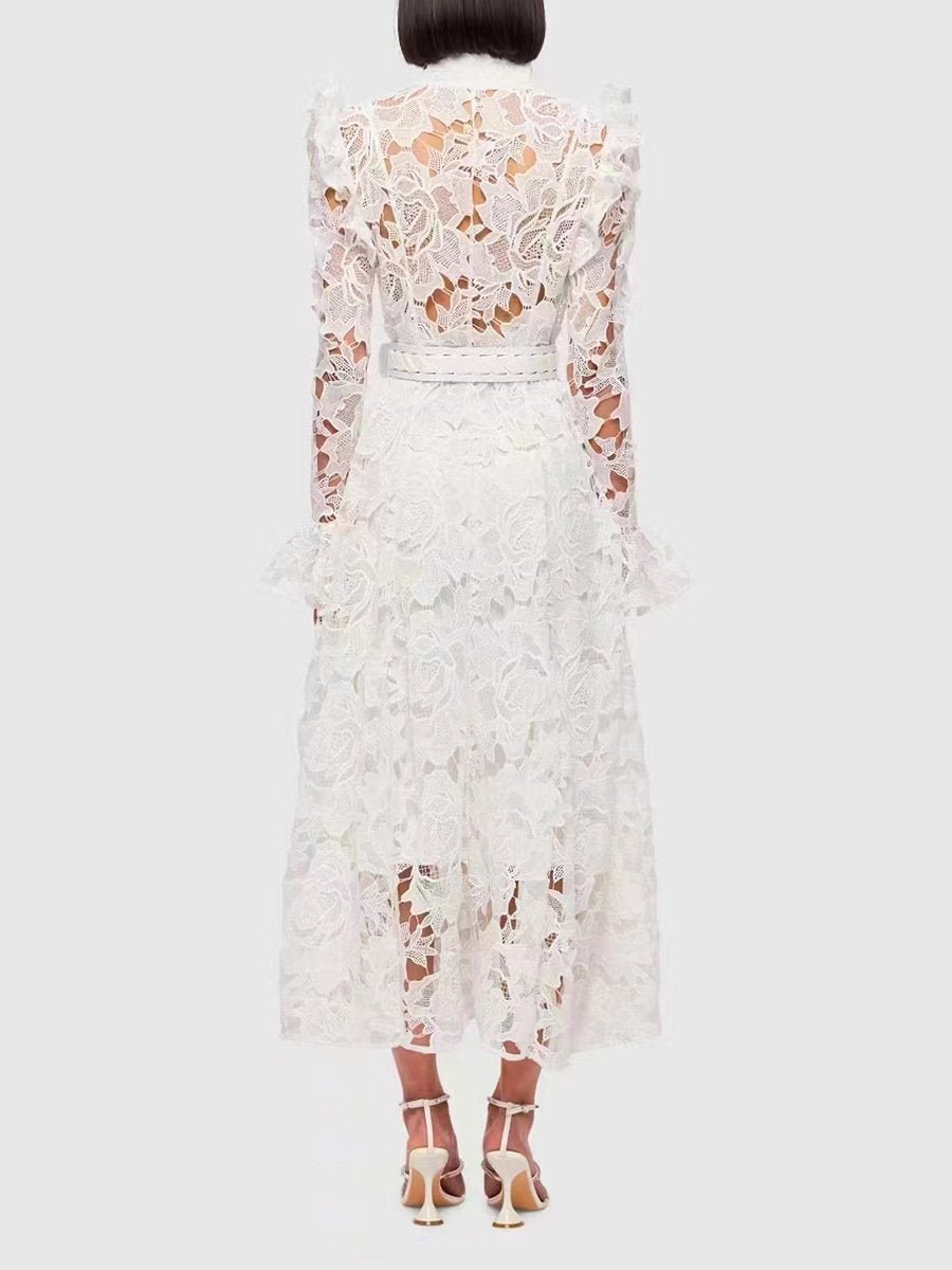 Lace Butterfly Sleeve Midi Dress - allsose