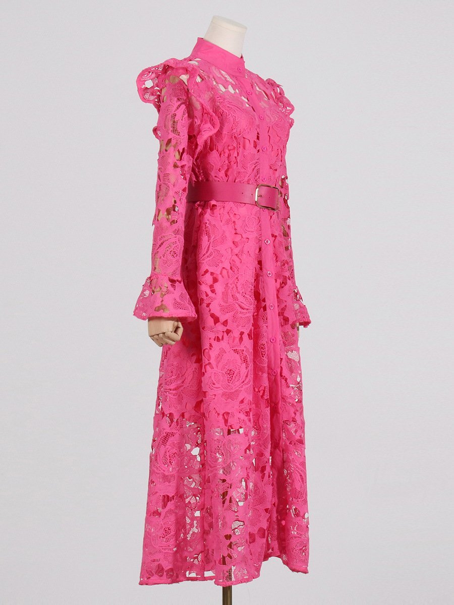 Lace Butterfly Sleeve Midi Dress - allsose
