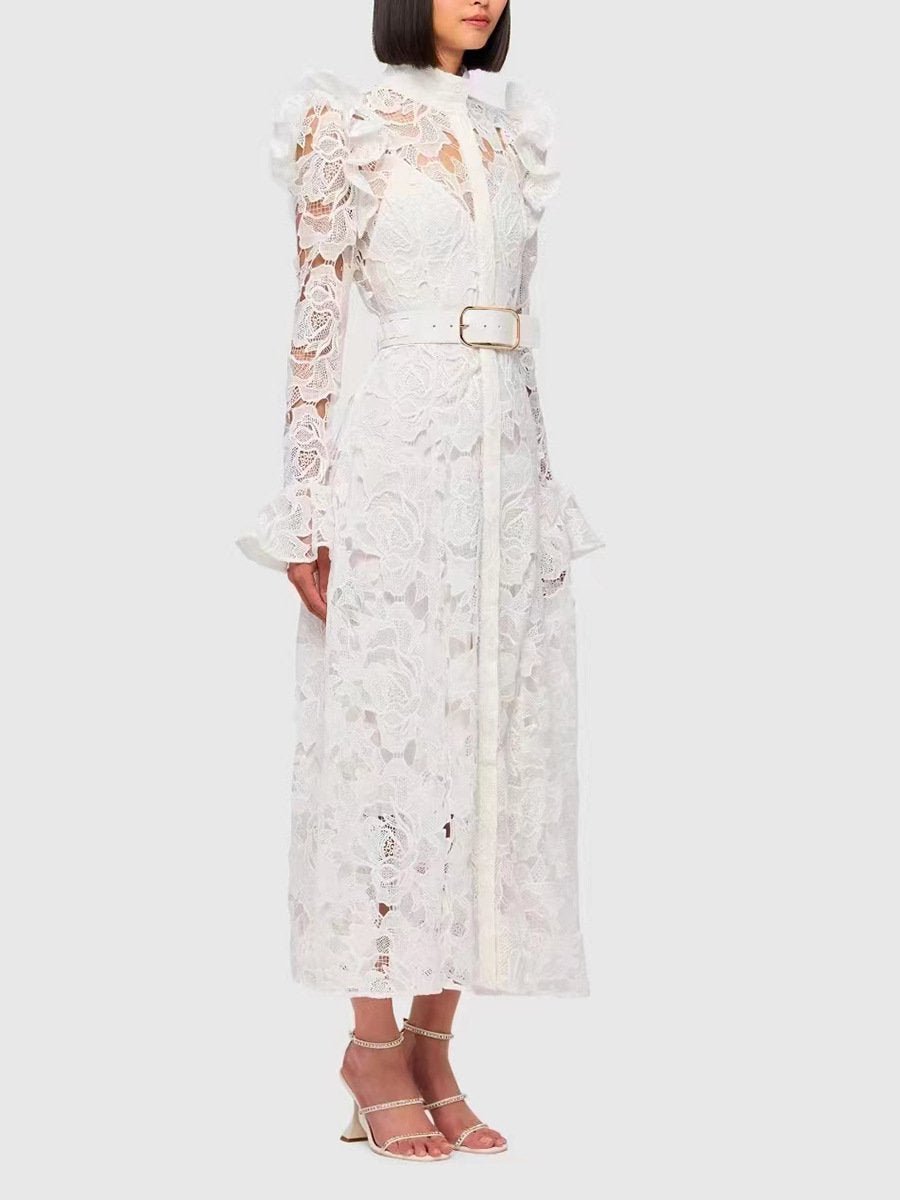 Lace Butterfly Sleeve Midi Dress - allsose