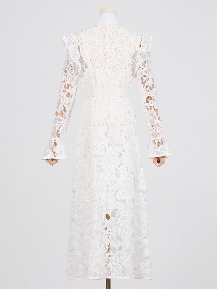 Lace Butterfly Sleeve Midi Dress - allsose