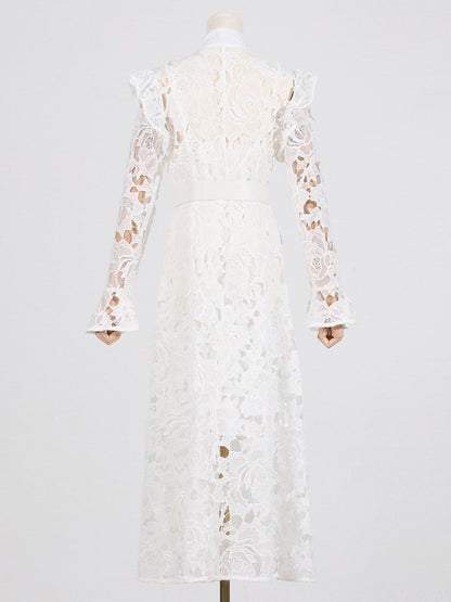 Lace Butterfly Sleeve Midi Dress - allsose
