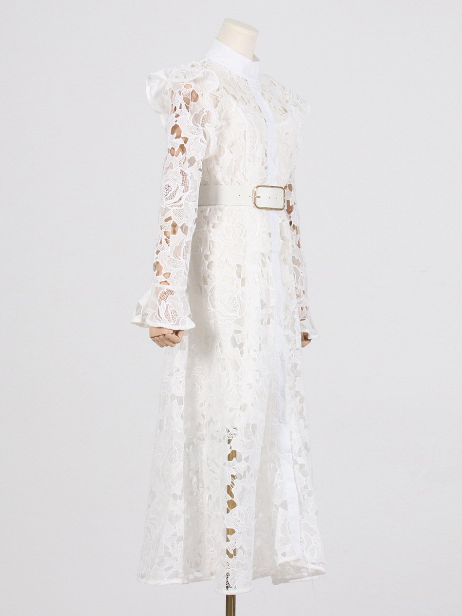 Lace Butterfly Sleeve Midi Dress - allsose