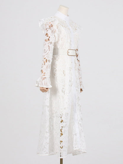 Lace Butterfly Sleeve Midi Dress - allsose