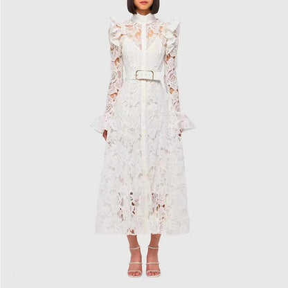 Lace Butterfly Sleeve Midi Dress - allsose