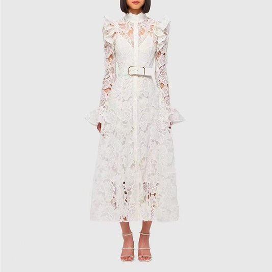 Lace Butterfly Sleeve Midi Dress - allsose