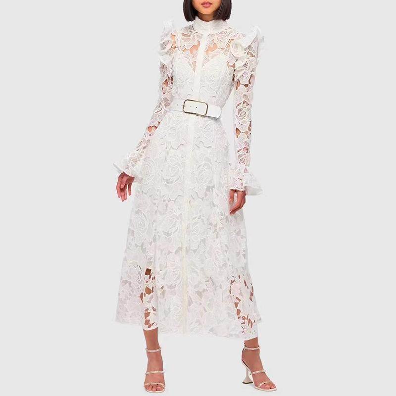 Lace Butterfly Sleeve Midi Dress - allsose
