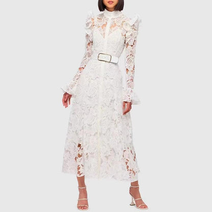 Lace Butterfly Sleeve Midi Dress - allsose