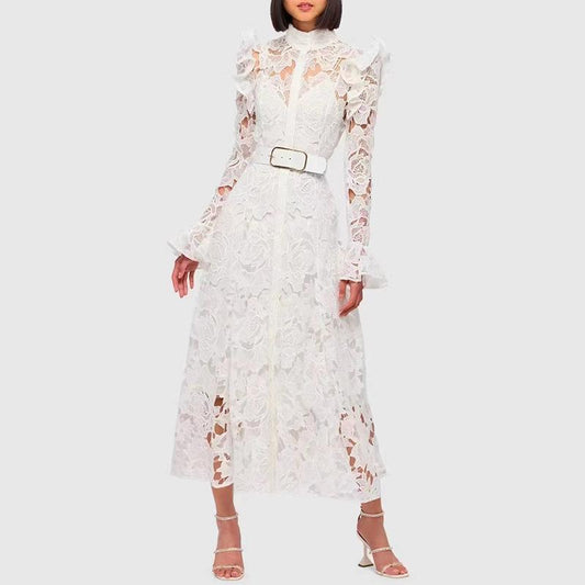 Lace Butterfly Sleeve Midi Dress - allsose